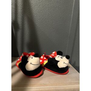 Disney Meanie Mouse Plush Red & White Polka Dot Slippers Girl Size 11/12